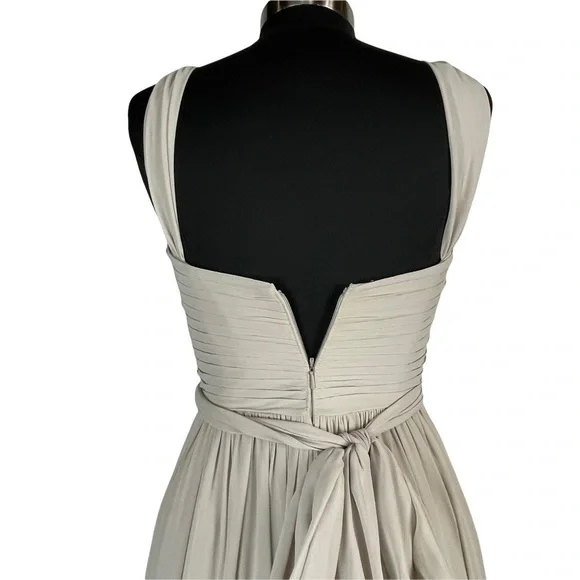 WATTERS MICAH SANDSTONE CRINKLE CHIFFON A LINE HALTER BRIDESMAID FORMAL GOWN - Picture 6 of 16